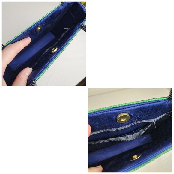 Vintage Handbag Glass Seed Beaded Floral Purse Black Red Flower Vietnamese - Picture 8 of 11